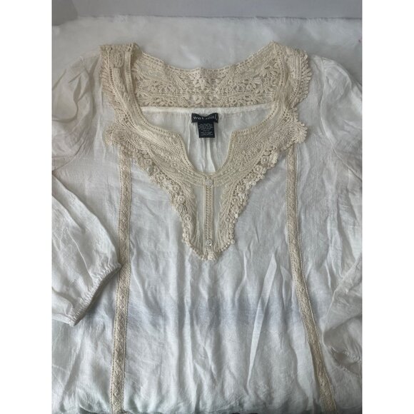 Wet Seal Lace Trimmed Long Sleeve Blouse White Vintage Cottagecore Y2K Romantic - Picture 7 of 9